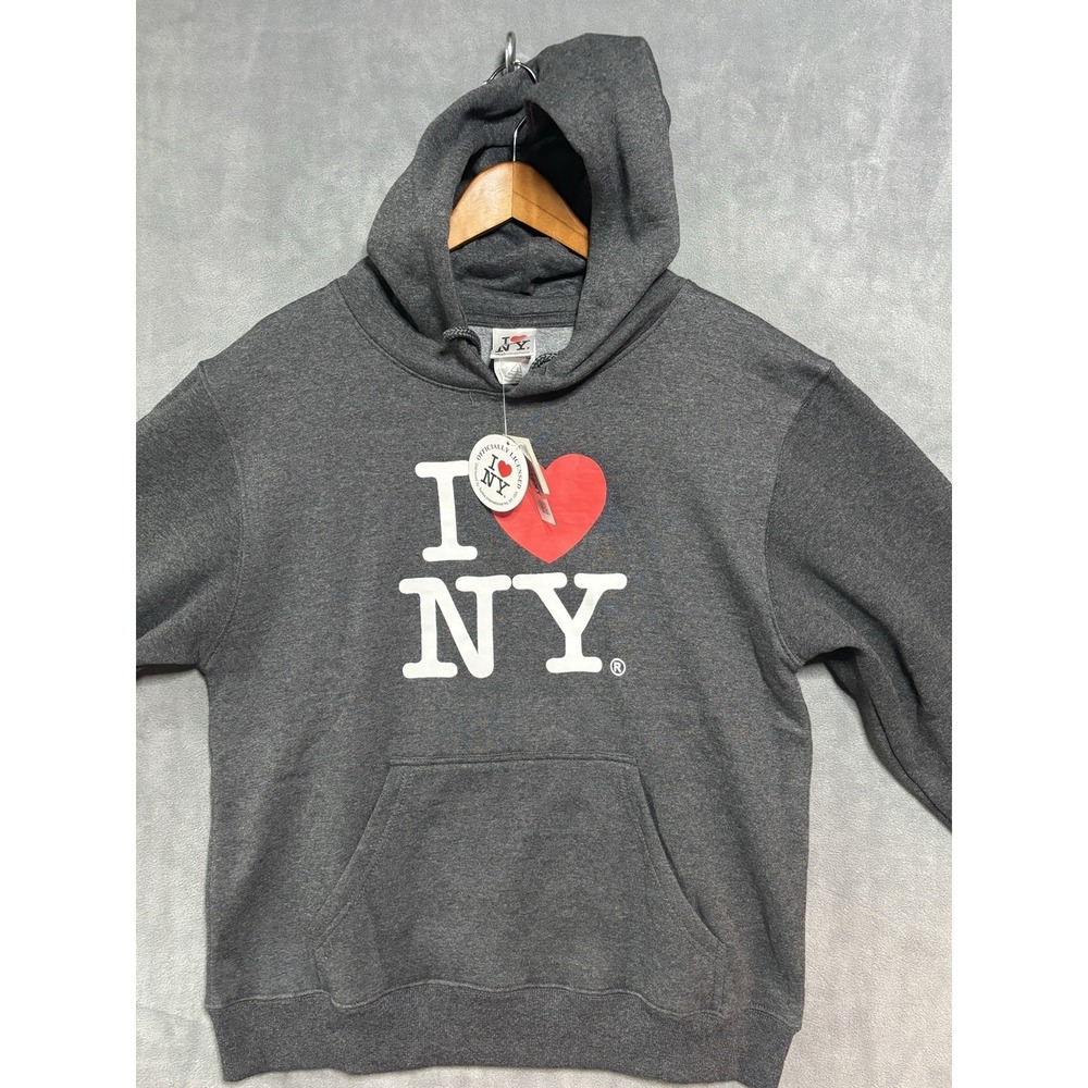 NWT I Love NY Hoodie Gray Pullover Hooded Sweatshirt Men's Size S